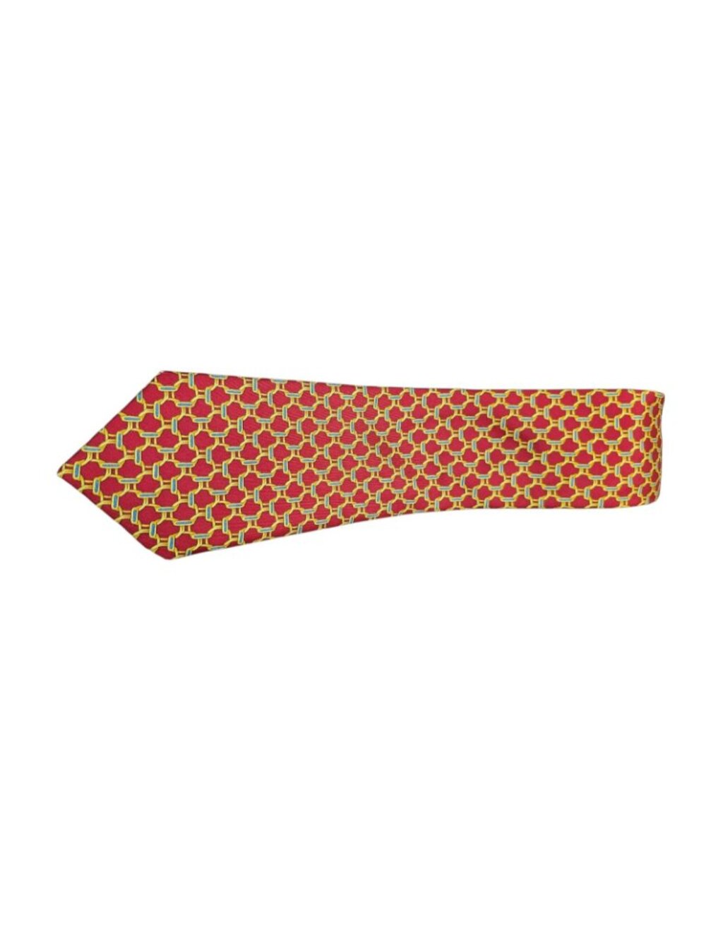 Vintage Burberrys London 100% Silk Red Gold Blue Geometric Chain Tie USA - Picture 4 of 8
